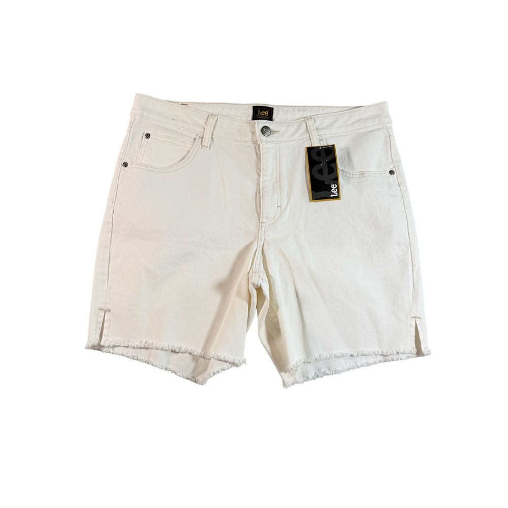 Lee Side Slit Short Womens Size 14 White Denim Cutoff Raw Fray Hem High Rise NWT